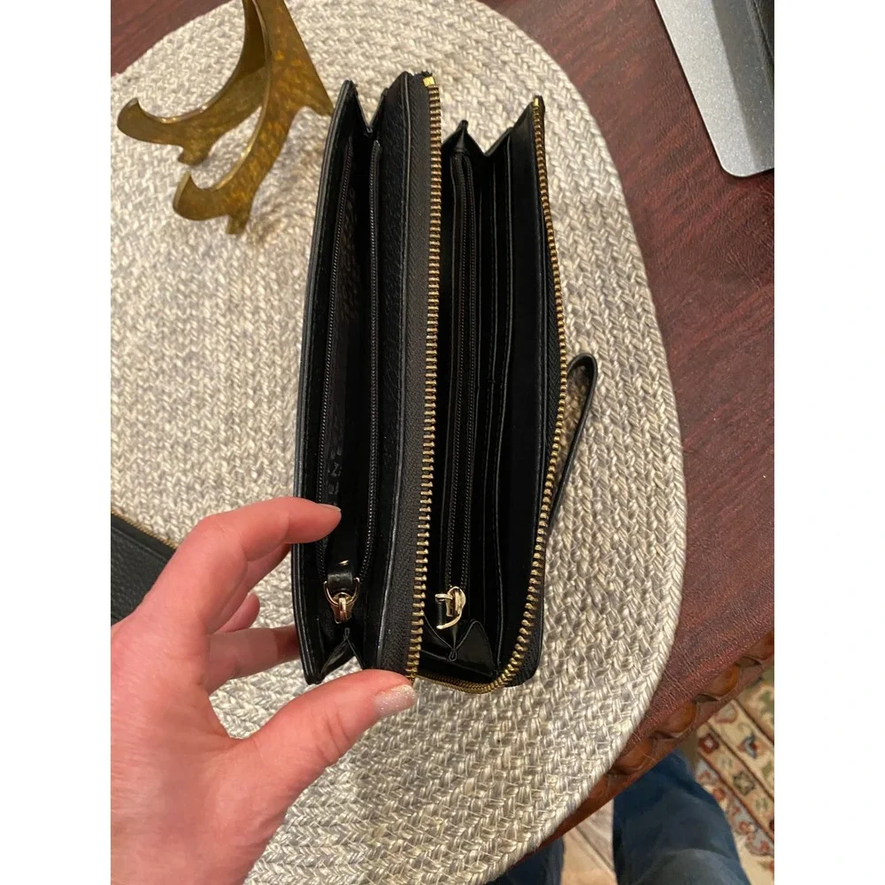Kate Spade New York Black Pebbled Leather Zip Around Wallet Wristlet